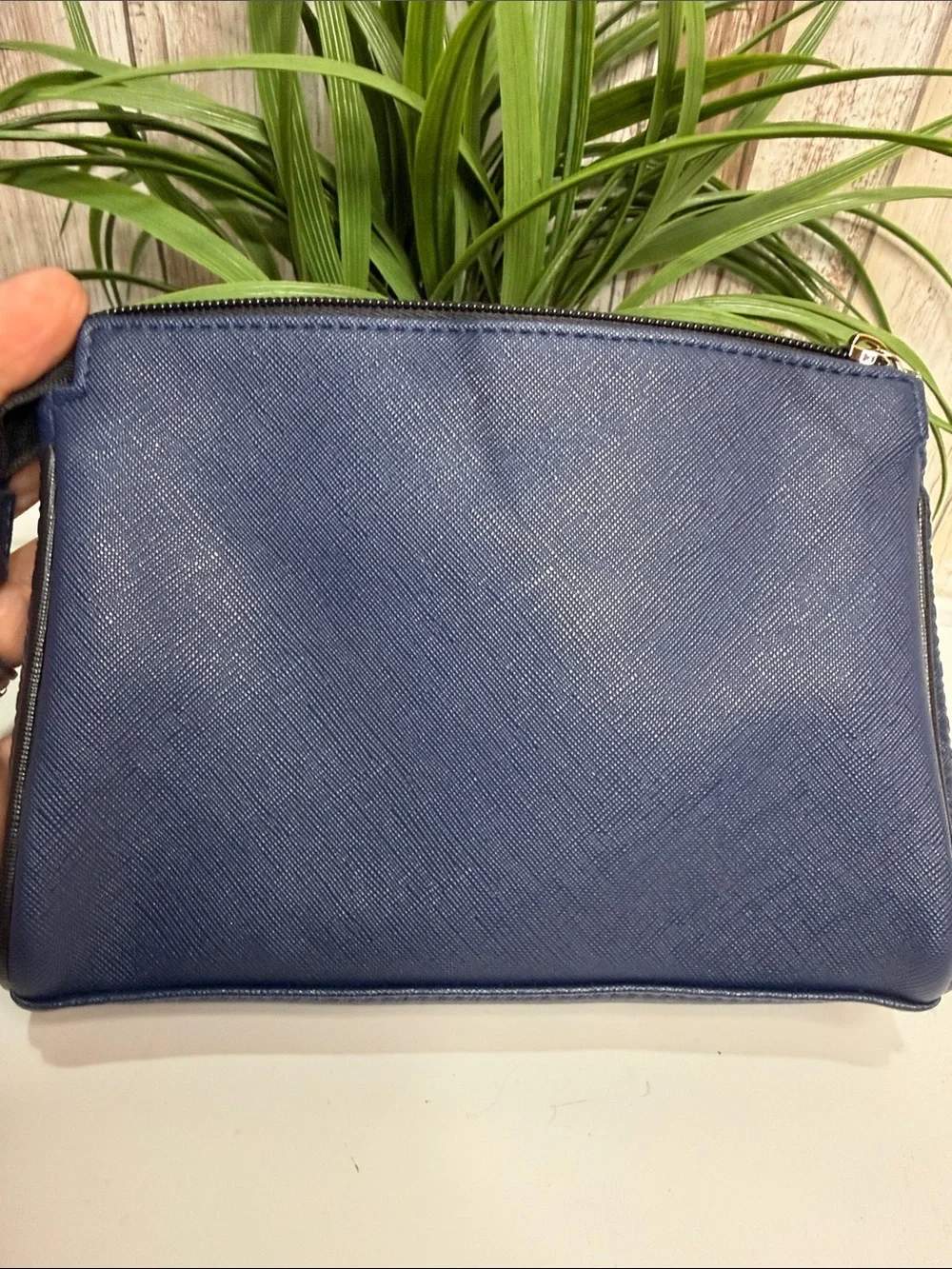 Salvatore Ferragamo Navy and Black Leather Cosmetic/Toiletry Travel Wristlet